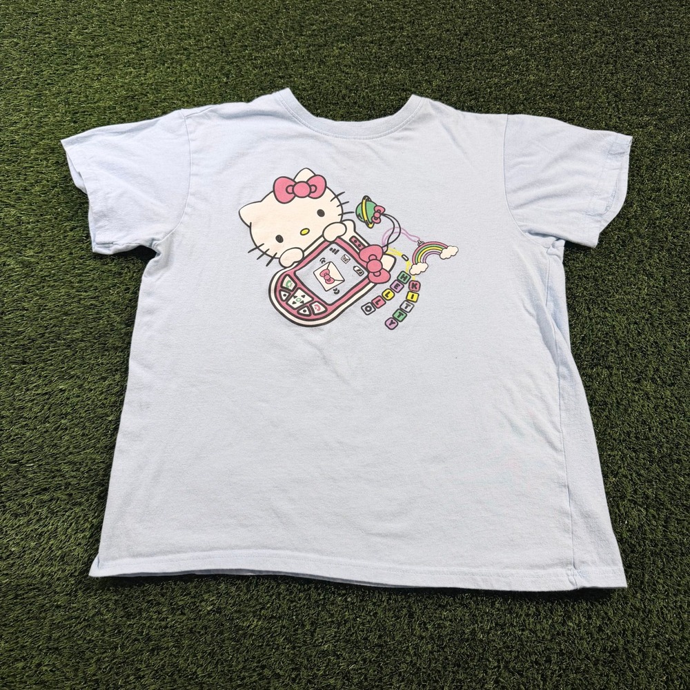 Hello Kitty Sanrio Graphic Tee Light Blue Y2K Gaming Medium